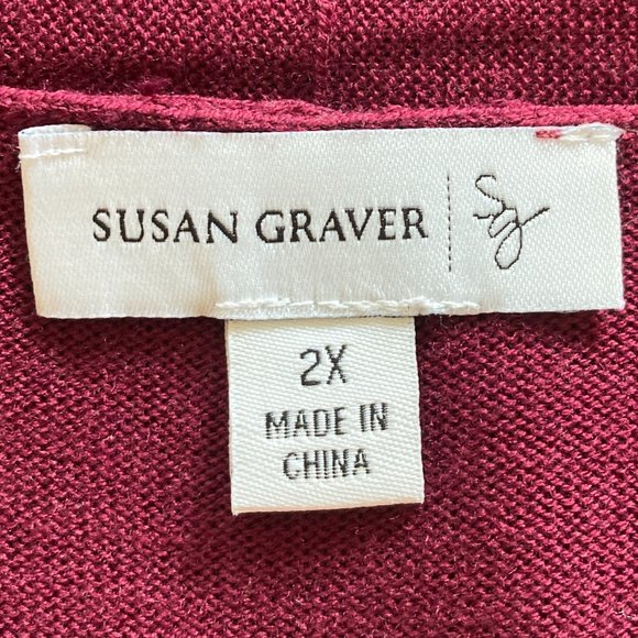 susan graver womens open front cardigan red maroon burgundy 2X soft stretchy new - Picture 8 of 9